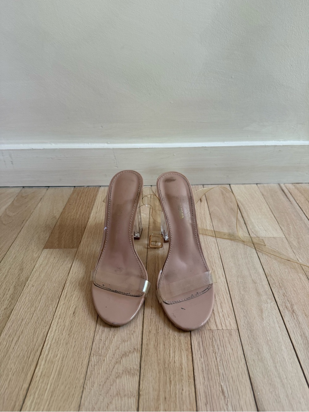 Fashion Nova Nude Clear-Strap Heeled Sandals